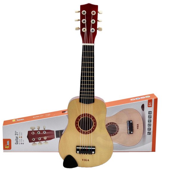 Viga medinis gitara vaikams, natūrali, 21 colių, 6 stygos
