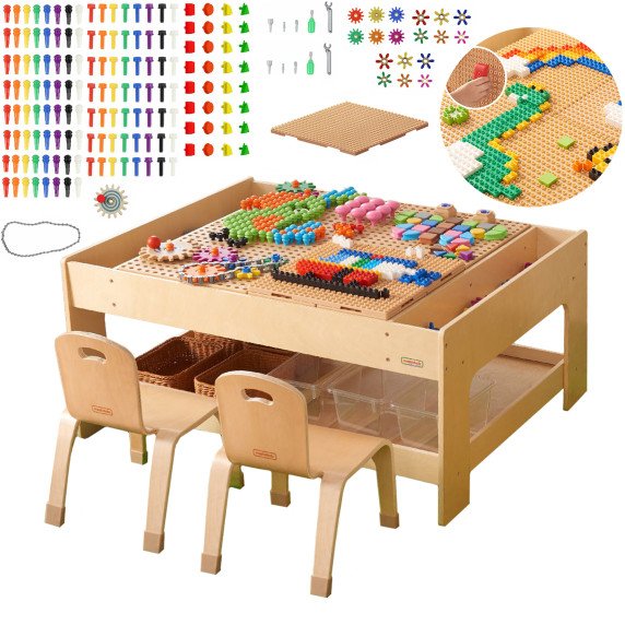 MASTERKIDZ Medinis edukacinis stalas + STEM SIENOS AKSESUARAI + 135 Blokai