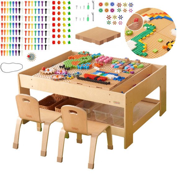 MASTERKIDZ Medinis mokomasis stalas + STEM SIENOS PAPUOŠALAI + 563 Blokai