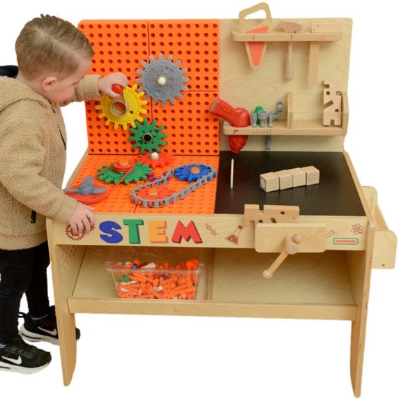 MASTERKIDZ Medinis STEAM darbastalis su priedais (85 x 50 cm)