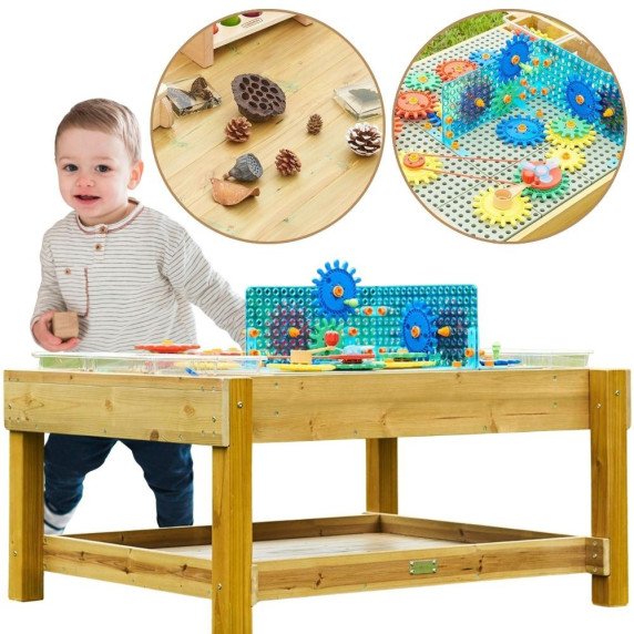 MASTERKIDZ Medinis lauko STEAM stalas + Krumpliaračių rinkinys (1200L, 121 x 99 x 60 cm.)