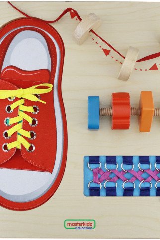 MASTERKIDZ Edukacinė lenta - Rankų jautrumo Montessori siūlėmis