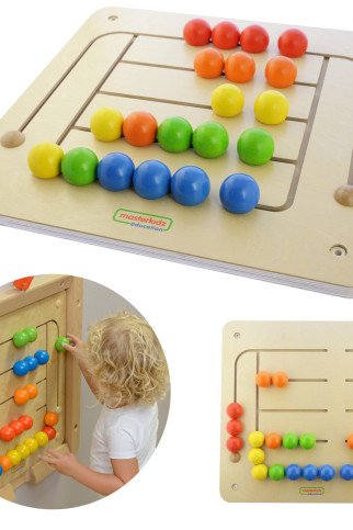MASTERKIDZ Edukacinė sieninė lentyna su labirintu ir skraidančiais rutuliukais pagal Montessori metodiką