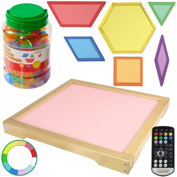 MASTERKIDZ spalvas keičianti LED panelė + Montessori mozaikos kaladėlės, 140 vnt.