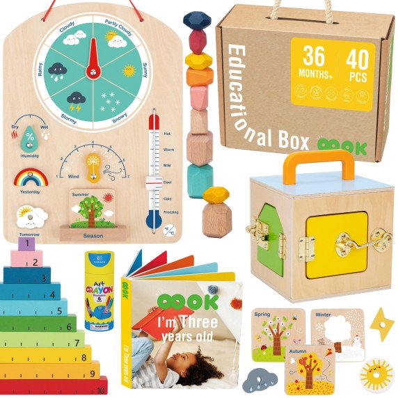 Tooky Toy Edukacinė Montesori dėžutė-žaidimas Rebusas Oro lentelė su abaku 6 viename nuo 3 metų
