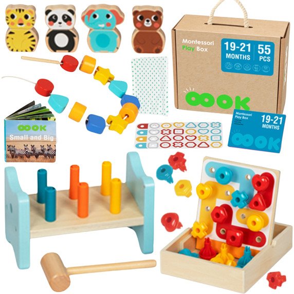 TOOKY TOY dėžė XXL Montessori edukacinė 7in1 pojūčių dėžė 19-21 mėnesiui