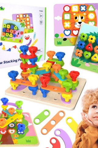 TOOKY TOY Daugiafunkcinė Lentos Rinkinys Su Spalvotais Varžtais Mokomosios Formos TOOKY TOY Daugiafunkcinė Lentos Rinkinys Su Spalvotais Varžtais Mokomosios Formos
