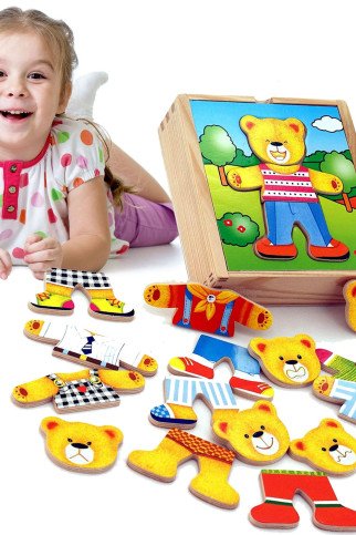 VIGA Medinis galvosūkis Mokomasis galvosūkis Teddy Bear berniukui apsirengti VIGA Medinis galvosūkis Mokomasis galvosūkis Teddy Bear berniukui apsirengti