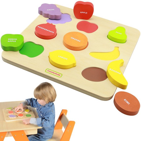 MASTERKIDZ Medinis formų rūšiavimo žaislas Spalvingi vaisiai Montessori