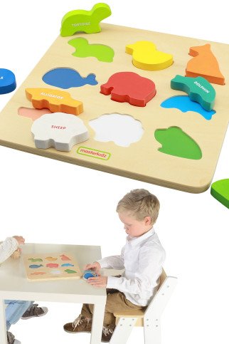 MASTERKIDZ Medinis formų rūšiavimo su spalvingais gyvūnais Montessori MASTERKIDZ Medinis formų rūšiavimo su spalvingais gyvūnais Montessori