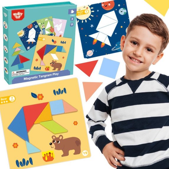TOOKY TOY Tangram galvosūkis vaikams, mokantis figūrų formų formų 18 vnt.