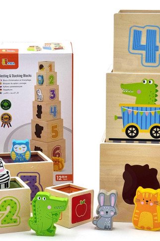 VIGA mediniai piramidės galvosūkio blokai rūšiuotojas Montessori VIGA mediniai piramidės galvosūkio blokai rūšiuotojas Montessori