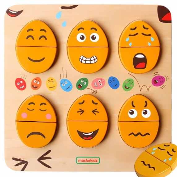 MASTERKIDZ Mediniai kiaušiniai emocijų mokymo lentelėje - Koks Humoras? Montessori