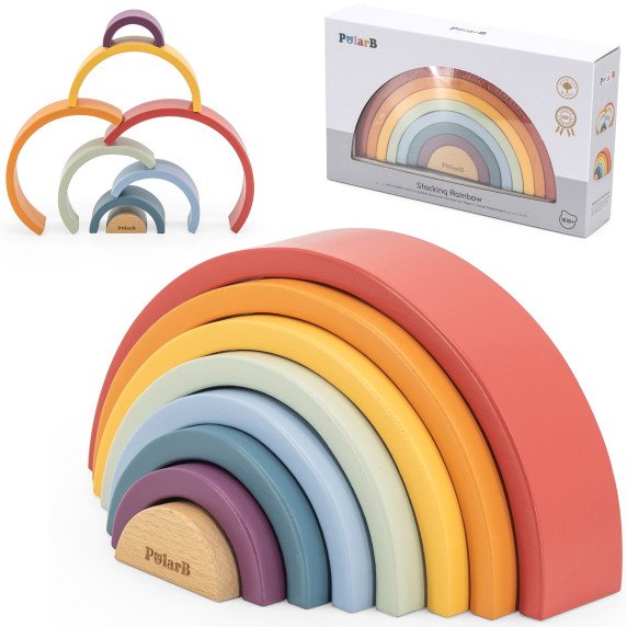 VIGA PolarB medinis vaivorykštės galvos įdėklai kūrybinių Montessori užduočių metu