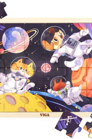 VIGA Medinis Puzzle, 24 dalių, Kosmoso Nuotykiai VIGA Medinis Puzzle, 24 dalių, Kosmoso Nuotykiai