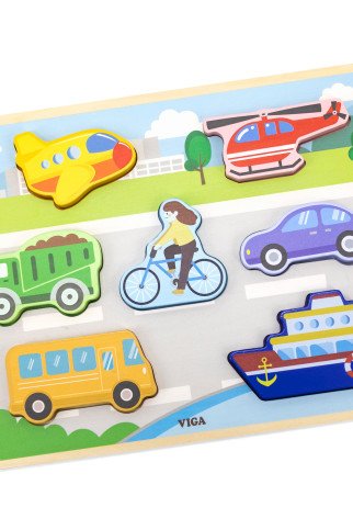 VIGA Medinis Puslenis Montessori 2 į 1 Figūros Transporto Priemonės VIGA Medinis Puslenis Montessori 2 į 1 Figūros Transporto Priemonės