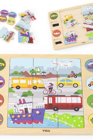 VIGA Medinis galvosūkis Atspėk šešėlį - Transporto priemonės 17 dalių galvosūkis