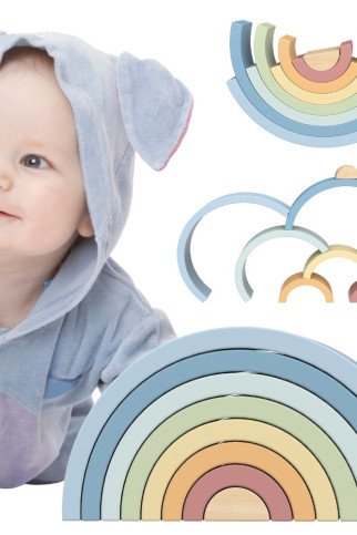 TOOKY TOY Pastel Puzzle mediniai Montessori vaivorykštės blokai TOOKY TOY Pastel Puzzle mediniai Montessori vaivorykštės blokai