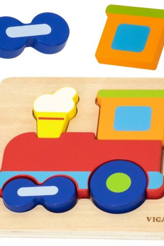 VIGA Medinis Montesori išsilavinimo puzzle traukinys
