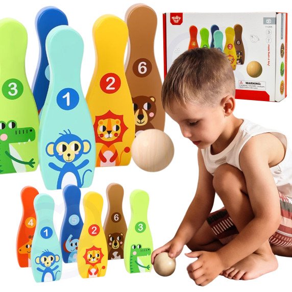 TOOKY TOY Mediniai boulingo kamuoliukai vaikams 6 vnt. + Kamuoliukas