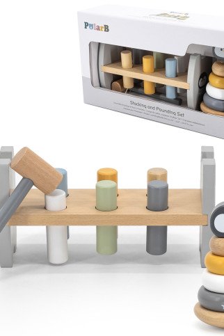 VIGA PolarB rinkinys medinis piramidė su pingvino plaktuku Montessori VIGA PolarB rinkinys medinis piramidė su pingvino plaktuku Montessori
