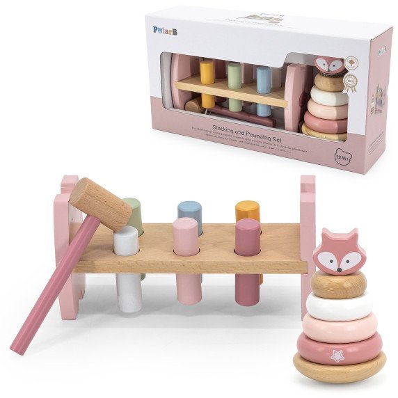 VIGA PolarB medinis piramidės + smūginis su plaktuku rinkinys Montessori lapė