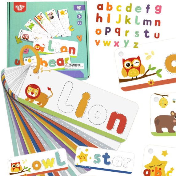 TOOKY TOY Montessori abėcėlinis galvosūkis, mokymasis raidžių, žodžių, gyvūnų, 57 vnt.