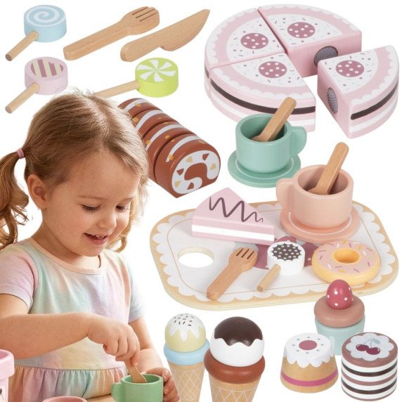 TOOKY TOY Saldžių pyragėlių rinkinys iš medžio dėžutėje Konditerijos ledainėlis.