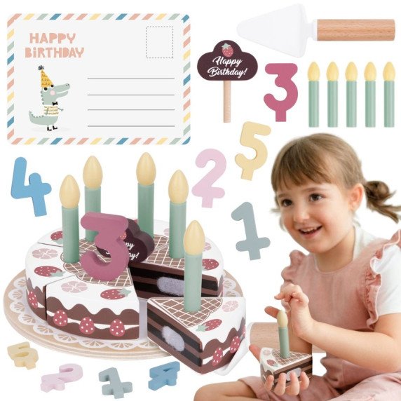 TOOKY TOY Medinis gimtadienio tortas su ropių žvakutėmis