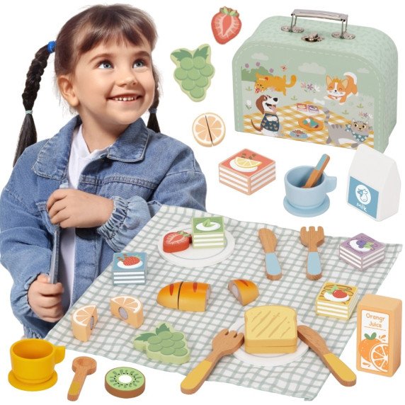 TOOKY TOY Pikniko rinkinys maisto pjaustytuvu su velkru Pusryčių rinkinys