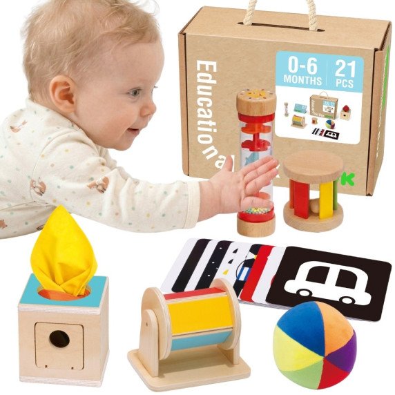 TOOKY TOY dėžutė XXL Montessori švietimo 6in1 pojūčių dėžutė 0-6 mėnesiai