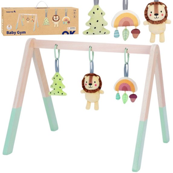 TOOKY TOY Kūdikio gimnastikos stovas su 3 minkštutėmis pakabučių