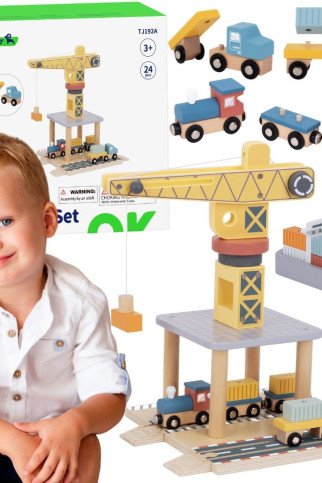 Medinis uosto kranas TOOKY TOY rinkinys Medinis uosto kranas TOOKY TOY rinkinys