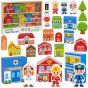 TOOKY TOY Medinis Pastatų ir Figūrų Miesto Rinkinys