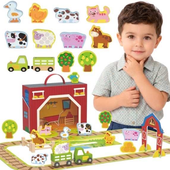Medinis Ūkinis Ūkis TOOKY TOY Dėžutėje su Figūromis ir Transporto Priemonėmis