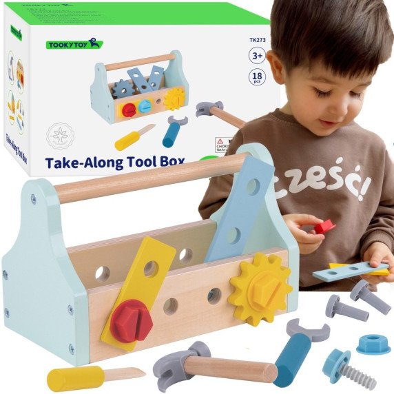 TOOKY TOY Medinis įrankių dėžės rinkinys, 18 vnt.