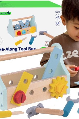 TOOKY TOY Medinis įrankių dėžės rinkinys, 18 vnt. TOOKY TOY Medinis įrankių dėžės rinkinys, 18 vnt.