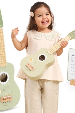 Viga Medinis Ukulelės Gitara vaikams Žalia su Muzikiniais Simboliais Viga Medinis Ukulelės Gitara vaikams Žalia su Muzikiniais Simboliais