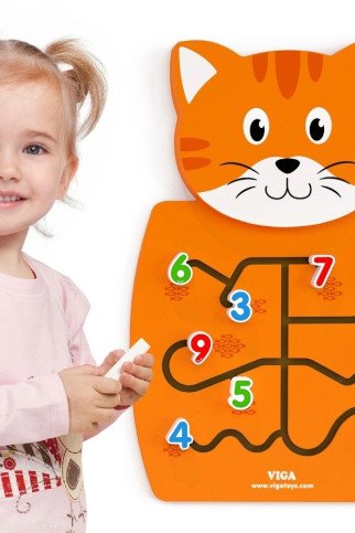 VIGA medinis manipuliacijų lentynas su skaičiais katėlė FSC Montessori pažymėjimas