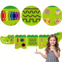 Montessori sensorinė manipuliacinė lenta „Krokodilas“ Montessori sensorinė manipuliacinė lenta „Krokodilas“