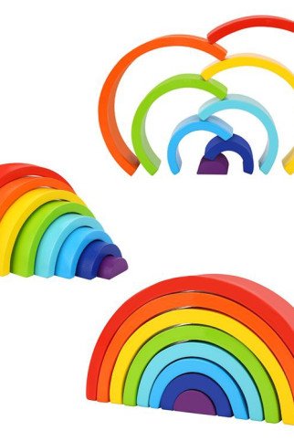 TOOKY TOY Medinis Vaivorykštės Galvosūkis Kūrybiniams Montesorio Blokams FSC Sertifikuotas