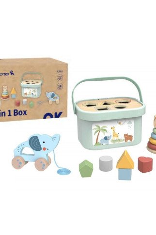 TOOKY TOY Rūšiavimo dėžutė 3 viename Blokai Piramidės Dramblys