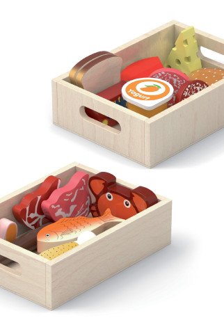 VIGA Medinis Maisto Dėžutės Rinkinys Pusryčiams, Žuviai, Mėsai, Pienui VIGA Medinis Maisto Dėžutės Rinkinys Pusryčiams, Žuviai, Mėsai, Pienui