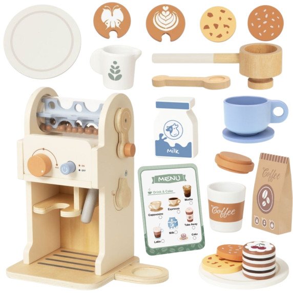 TOOKY TOY Medinis kavinės rinkinys - Baristo ekspreso aparatas