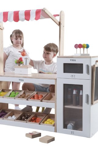 VIGA Medinis Prekybos Šiukšlių Rinkinys Supermarketui XXL VIGA Medinis Prekybos Šiukšlių Rinkinys Supermarketui XXL
