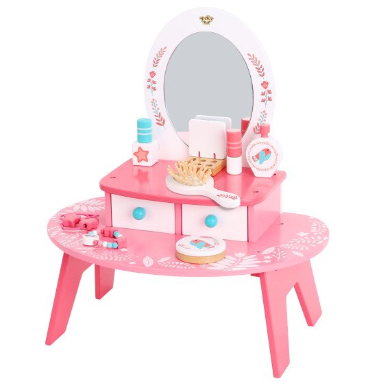 TOOKY TOY Rožinis medinis makiažo staliukas su veidrodžiu