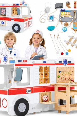 VIGA Didelis Medinis Greitosios Pagalbos Ambulanso Rinkinys Ambulansas mažiems gelbėtojams Aksesuarai 25 vnt. VIGA Didelis Medinis Greitosios Pagalbos Ambulanso Rinkinys Ambulansas mažiems gelbėtojams Aksesuarai 25 vnt.