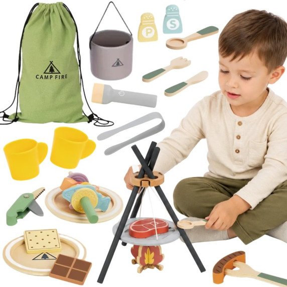 TOOKY TOY Medinis stalo gamyklos gaminio rinkinys su laužaviete