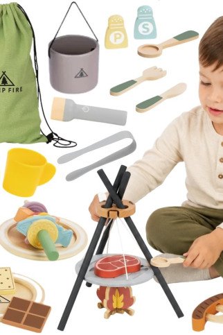 TOOKY TOY Medinis stalo gamyklos gaminio rinkinys su laužaviete TOOKY TOY Medinis stalo gamyklos gaminio rinkinys su laužaviete