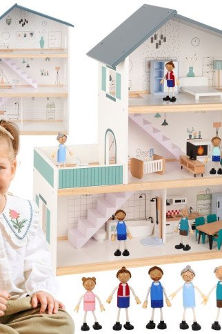 TOOKY TOY Didelis medinis lėlių namas + FSC figūrėlės TOOKY TOY Didelis medinis lėlių namas + FSC figūrėlės